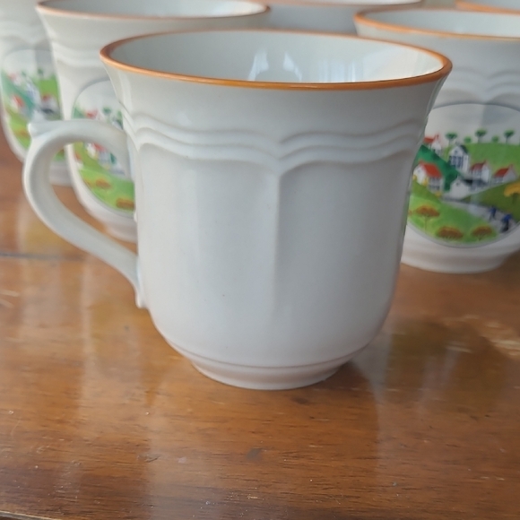 Vintage Newcore Country Village Stoneware Tea Cup Set Of 6 - Picture 3 of 10